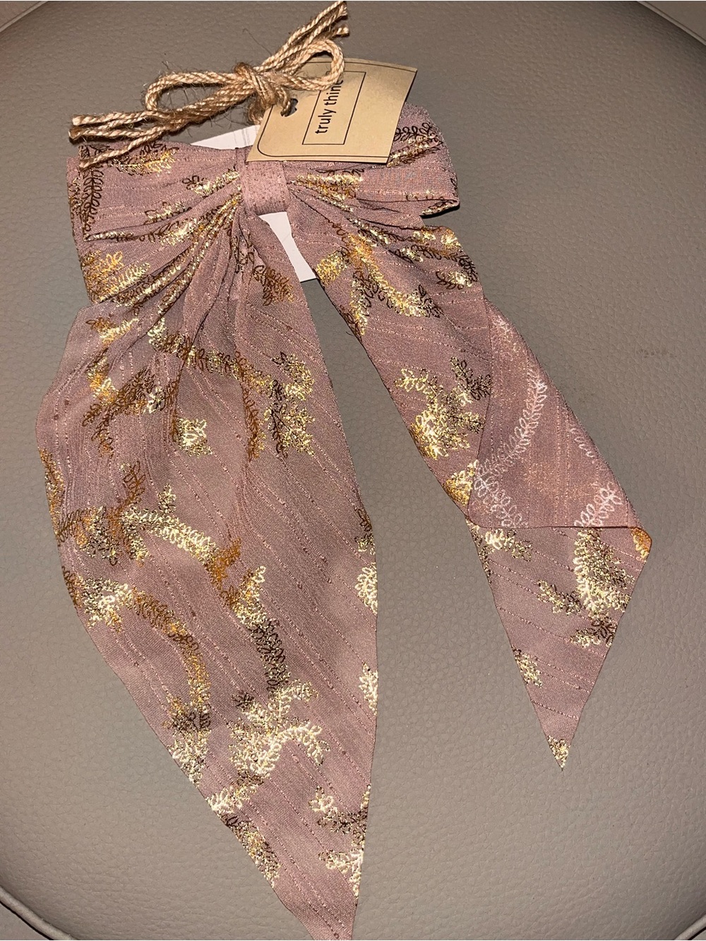 Pink and Gold Metallic Bow Hair Scarf
